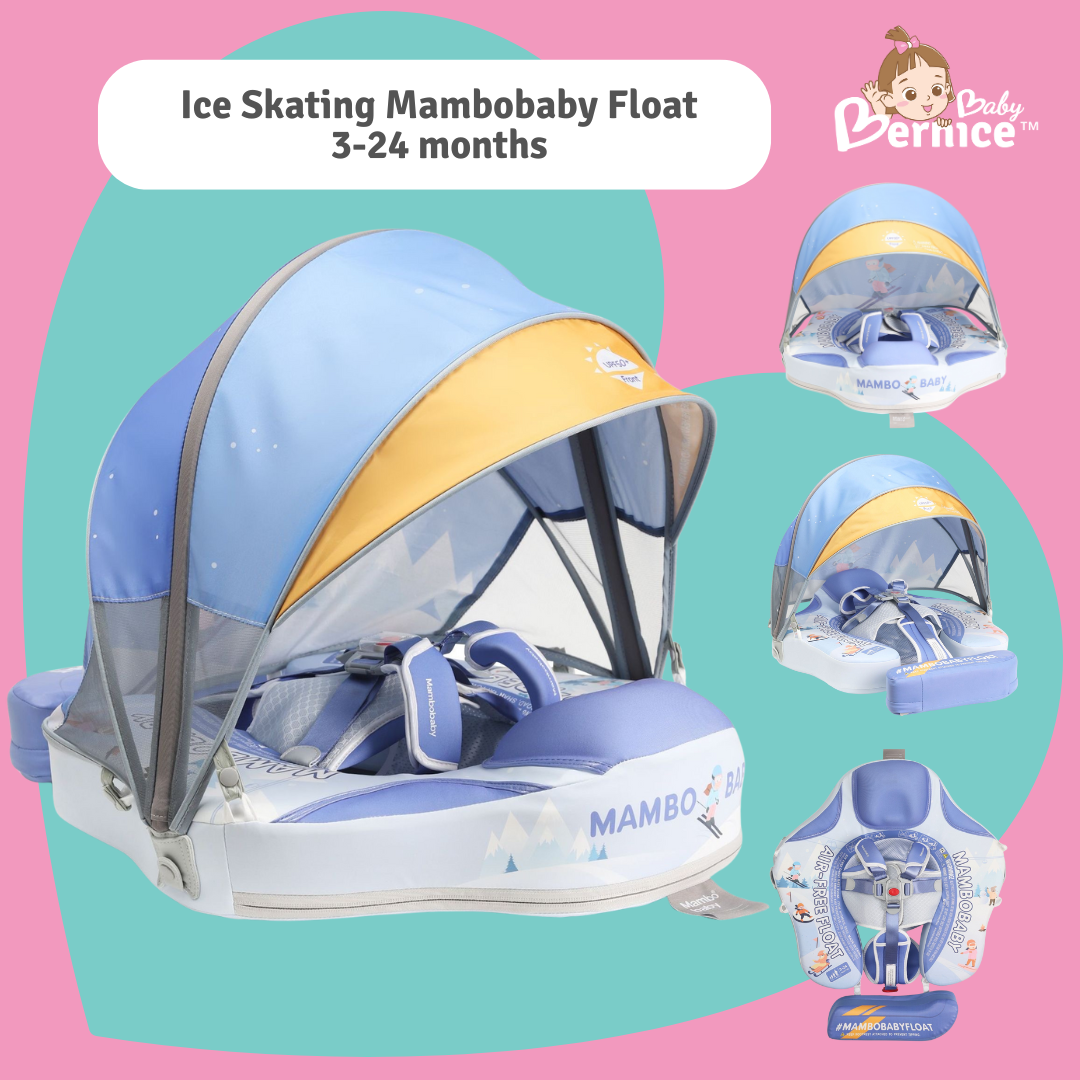 Mambobaby Non-inflatable Baby Swim Float Waterproof Baby Swimming Float Skin-friendly Swim Trainer with Tail Float + Sun Canopy