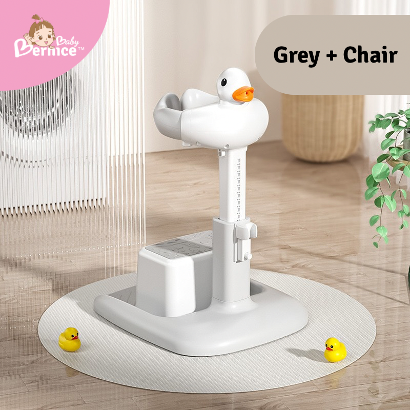 Adjustable Baby Shower Stand with Anti-Slip Base & Shower Head Holder – Ergonomic Design with Chair (Khaki/Grey)