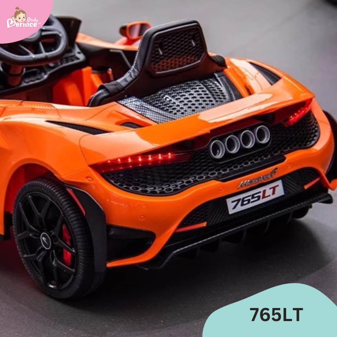 Mclaren 765LT Kids Electric Car
Dimension : 113cm (L) x 69cm (W) x 43cm (H)
Net weight 13kg
Max load : 30kg (Actual tested weight is higher)
Age suitability : 3-9 years old