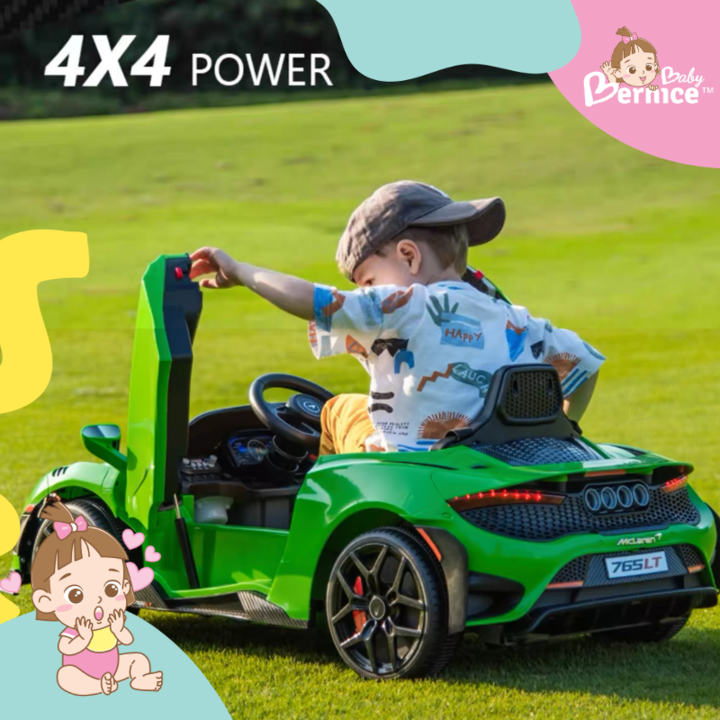 Mclaren 765LT Kids Electric Car
Dimension : 113cm (L) x 69cm (W) x 43cm (H)
Net weight 13kg
Max load : 30kg (Actual tested weight is higher)
Age suitability : 3-9 years old