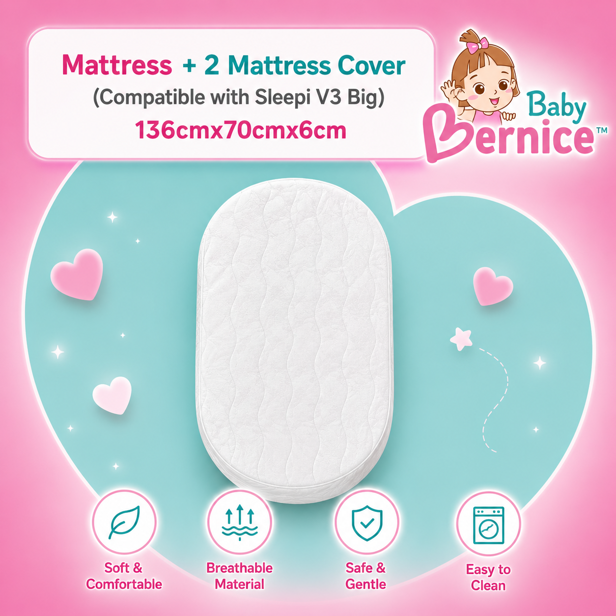 LittleBabyBernice™ Premium Coconut Fibre Baby Mattress | Firm Newborn Support | Natural Latex Layer | Breathable Cooling Cot Mattress