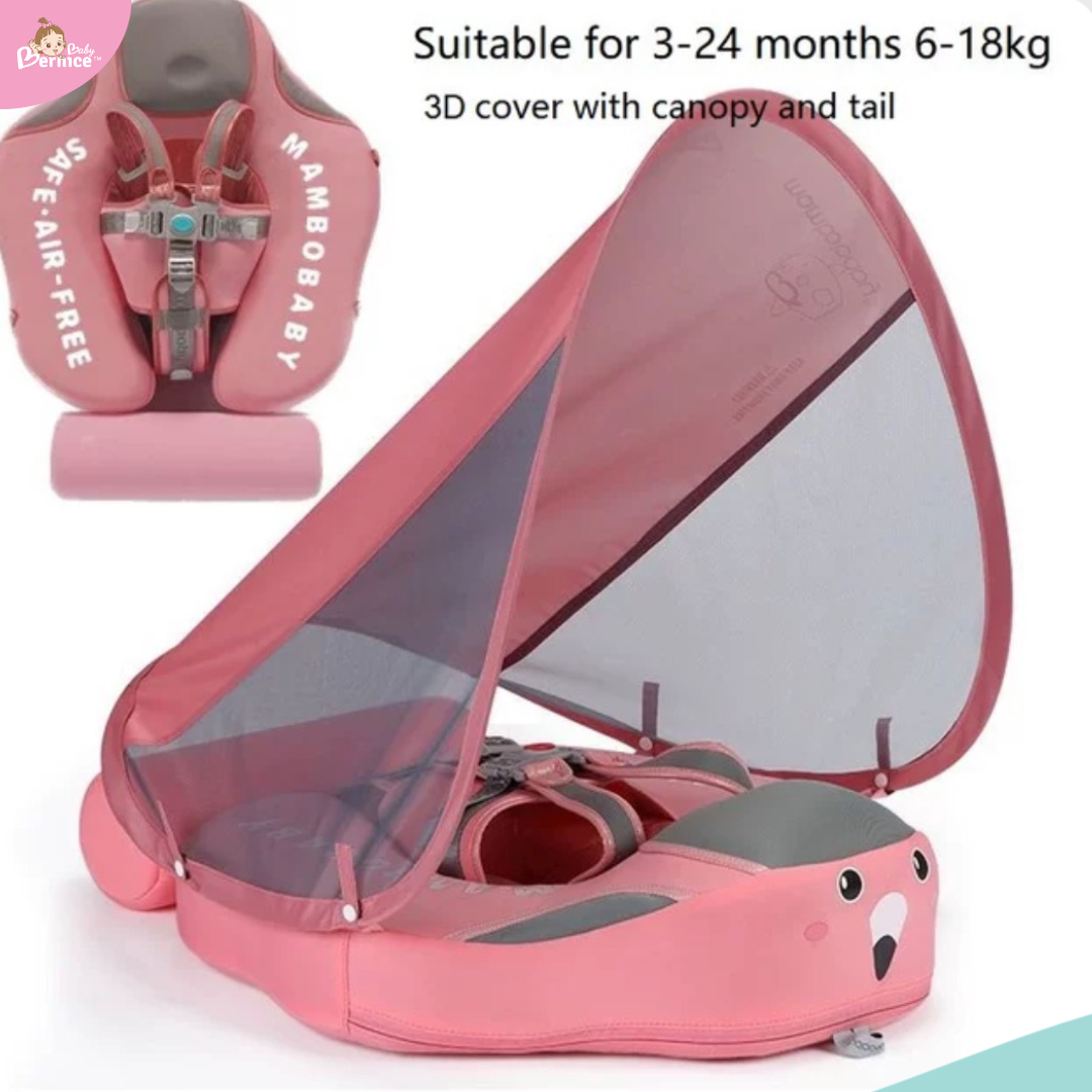 Mambobaby Non-inflatable Baby Swim Float Waterproof Baby Swimming Float Skin-friendly Swim Trainer with Tail Float + Sun Canopy