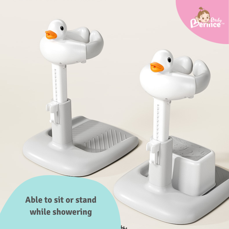 Adjustable Baby Shower Stand with Anti-Slip Base & Shower Head Holder – Ergonomic Design with Chair (Khaki/Grey)
