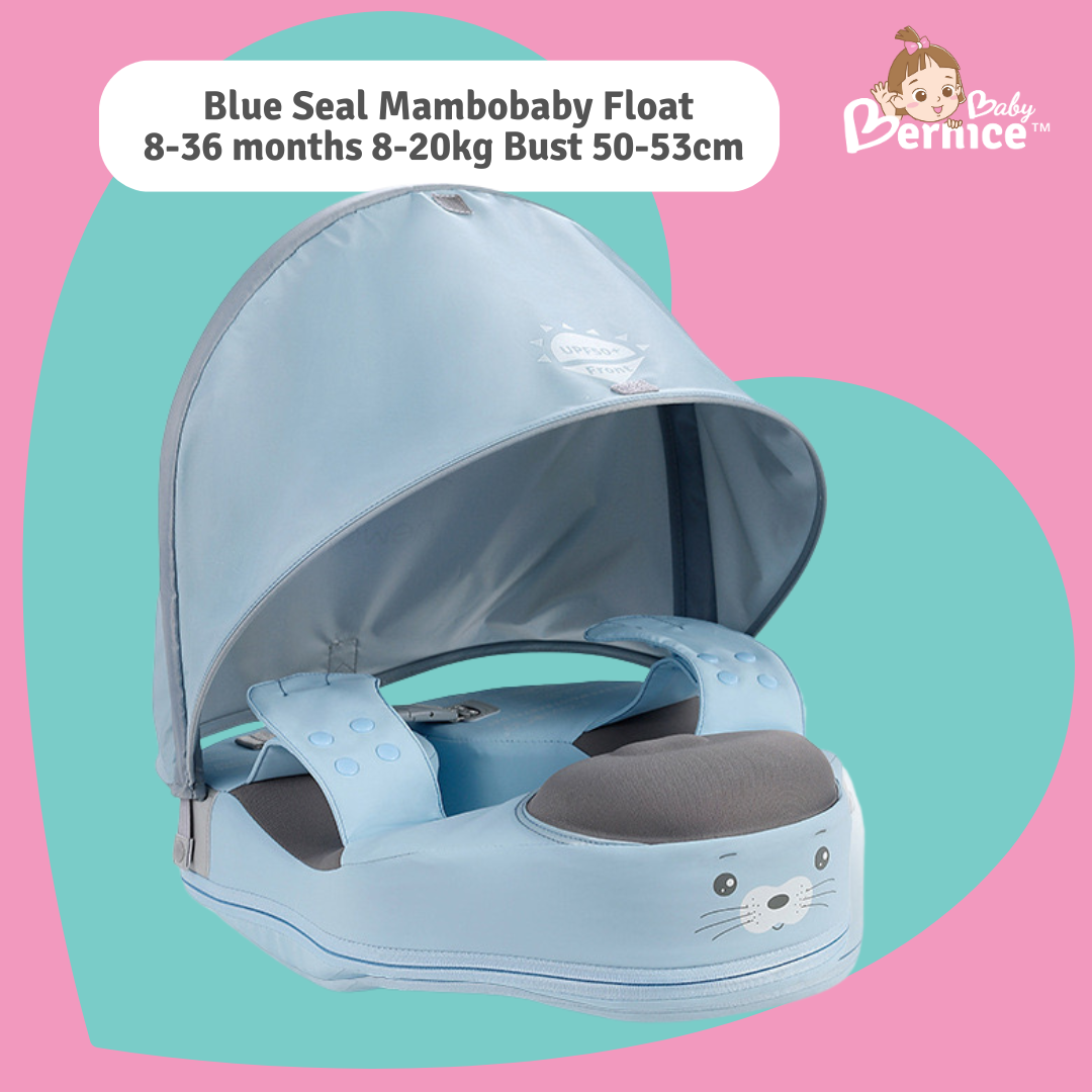 Mambobaby Non-inflatable Baby Swim Float Waterproof Baby Swimming Float Skin-friendly Swim Trainer with Tail Float + Sun Canopy