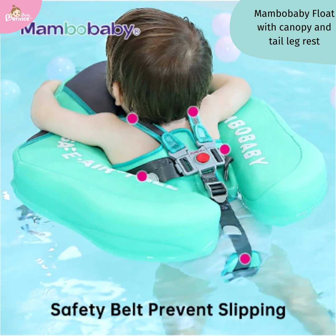 Mambobaby Non-inflatable Baby Swim Float Waterproof Baby Swimming Float Skin-friendly Swim Trainer with Tail Float + Sun Canopy