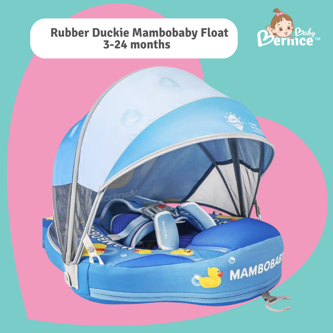 Mambobaby Non-inflatable Baby Swim Float Waterproof Baby Swimming Float Skin-friendly Swim Trainer with Tail Float + Sun Canopy