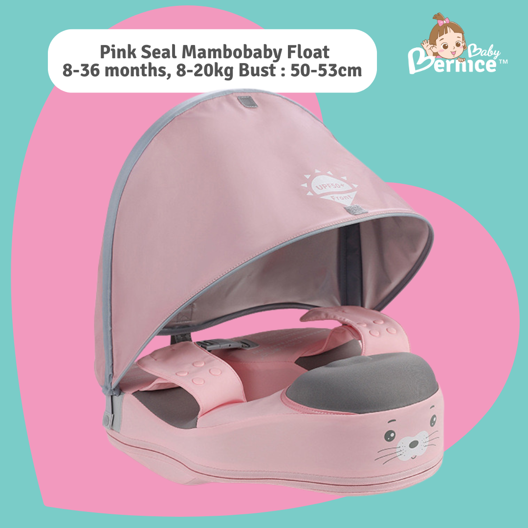 Mambobaby Non-inflatable Baby Swim Float Waterproof Baby Swimming Float Skin-friendly Swim Trainer with Tail Float + Sun Canopy