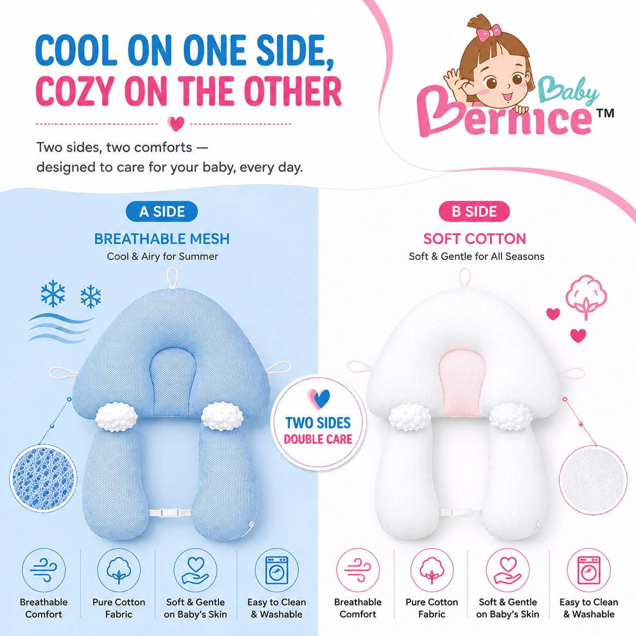 Baby Anti Flat Head Pillow for Newborns & Toddlers | Adjustable Sleeping Pillow Cushion | 0–3 Years