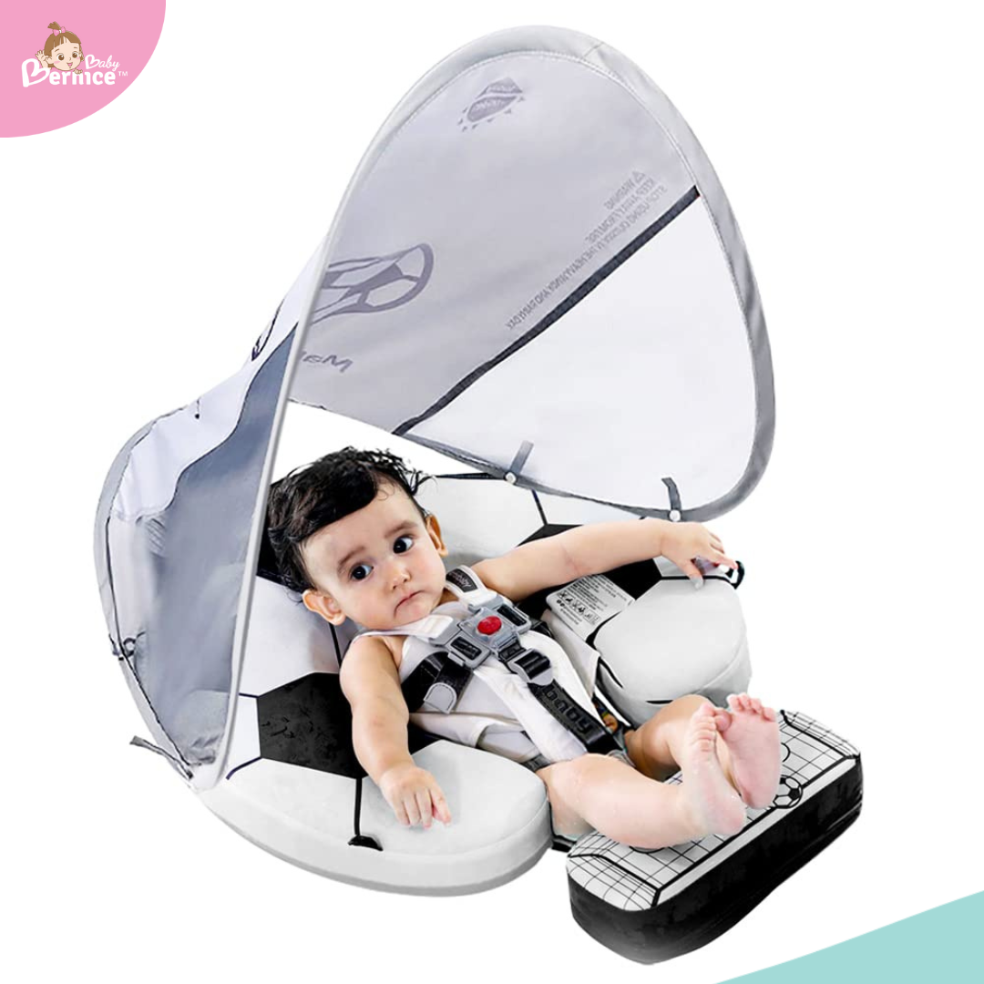 Mambobaby Non-inflatable Baby Swim Float Waterproof Baby Swimming Float Skin-friendly Swim Trainer with Tail Float + Sun Canopy
