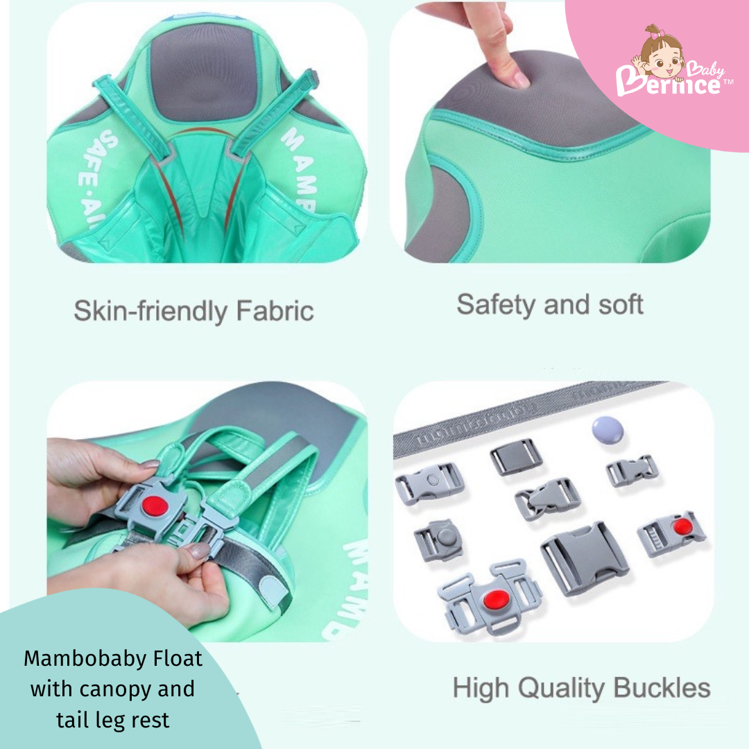 Mambobaby Non-inflatable Baby Swim Float Waterproof Baby Swimming Float Skin-friendly Swim Trainer with Tail Float + Sun Canopy
