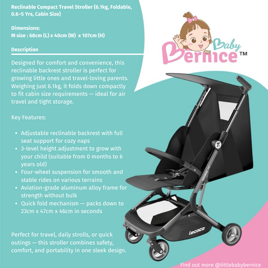 Reclinable Compact Travel Stroller (6.1kg, Foldable, 0-6 Yrs, Cabin Size)