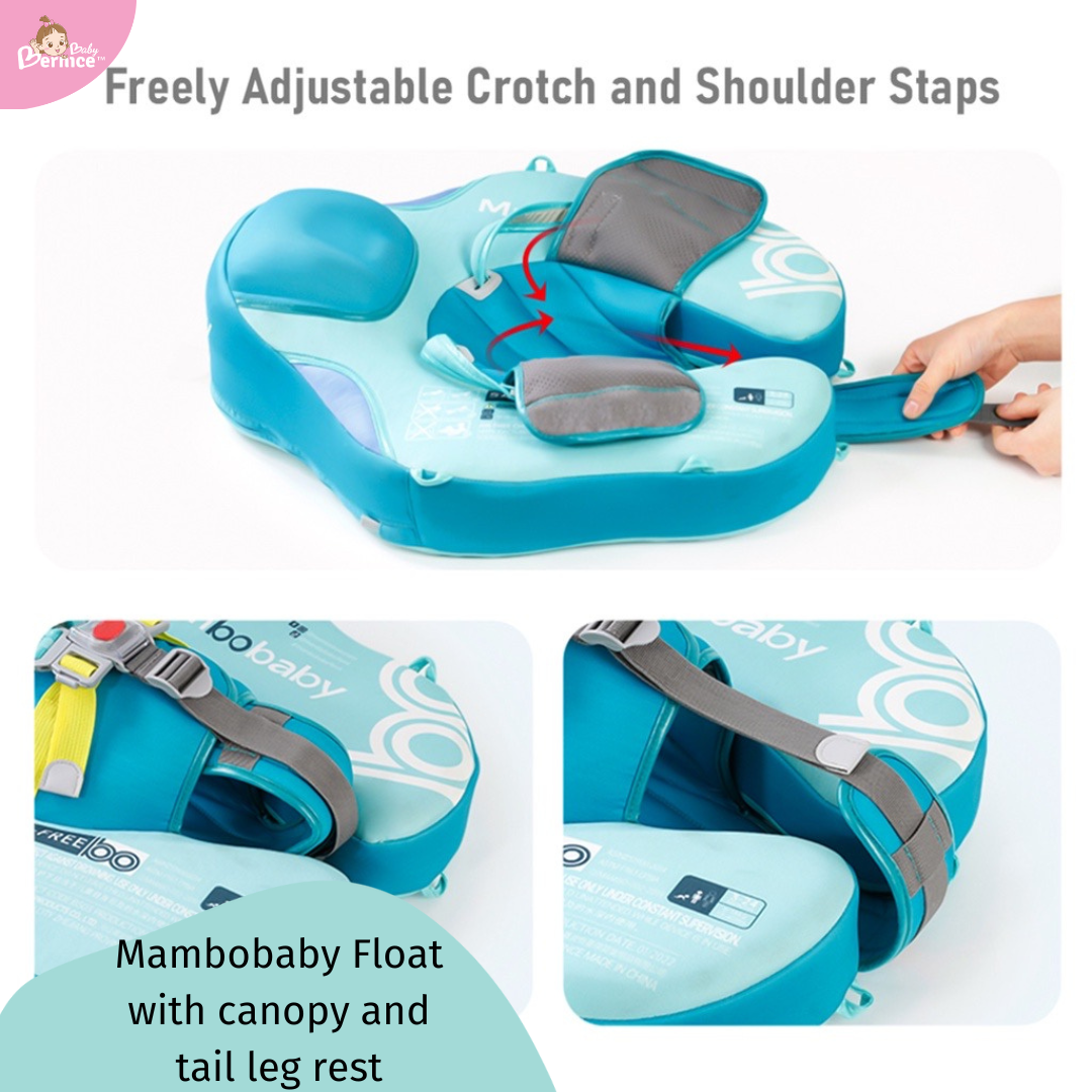 Mambobaby Non-inflatable Baby Swim Float Waterproof Baby Swimming Float Skin-friendly Swim Trainer with Tail Float + Sun Canopy
