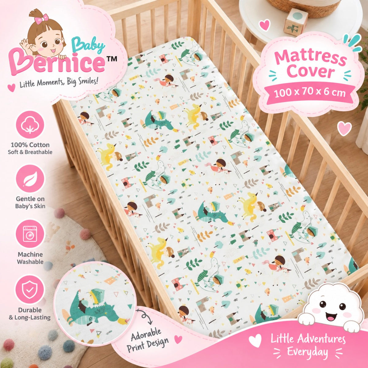 Mattress Cover (Suitable for 100cmx70cmx6cm)