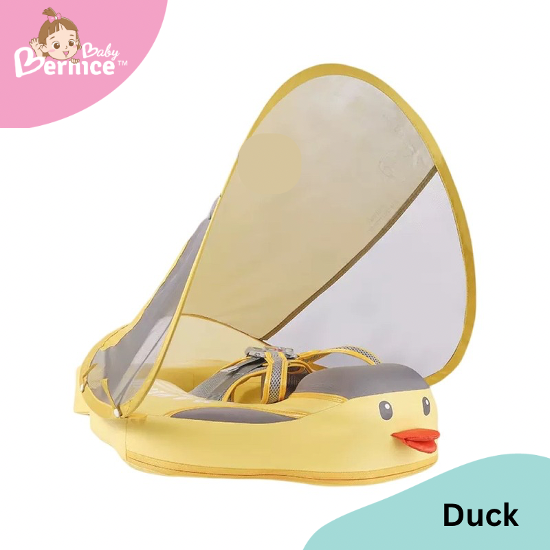 Mambobaby Non-inflatable Baby Swim Float Waterproof Baby Swimming Float Skin-friendly Swim Trainer with Tail Float + Sun Canopy