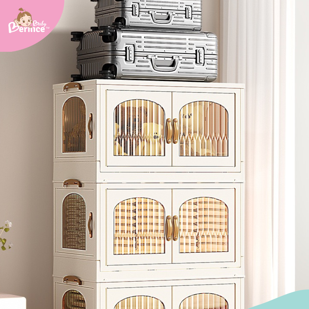 Foldable, Stackable Plastic Cabinet 4 sides opening (5 Tiers) Dimension : 68.5cm x 42.5cm x 193.5cm