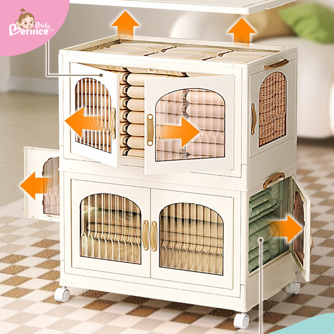 Foldable, Stackable Plastic Cabinet 4 sides opening (5 Tiers) Dimension : 68.5cm x 42.5cm x 193.5cm