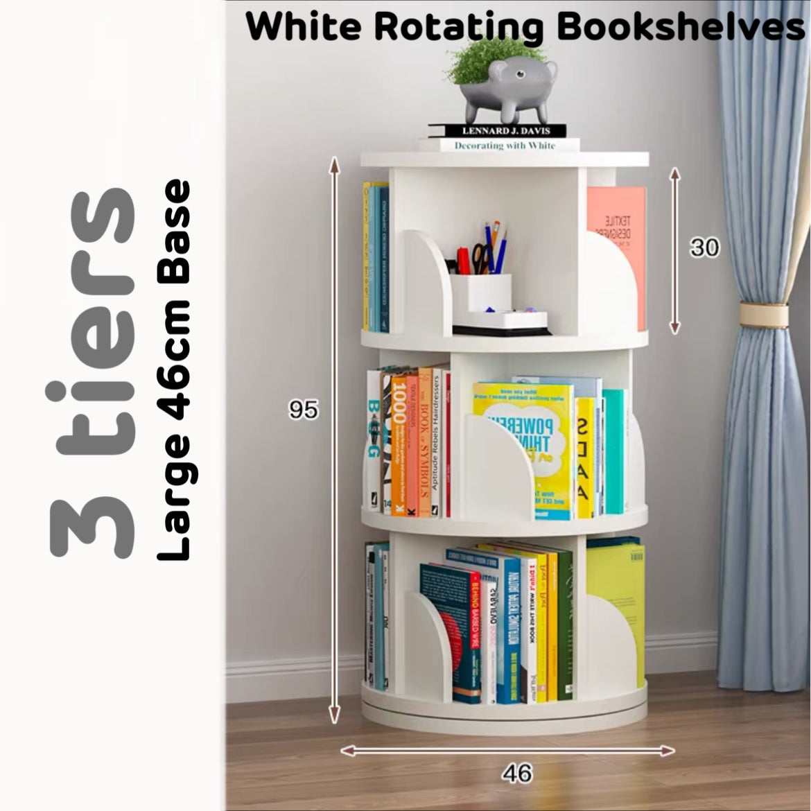 Large 46cm Base Rotatable Bookshelves 2/3/4/5 tiers