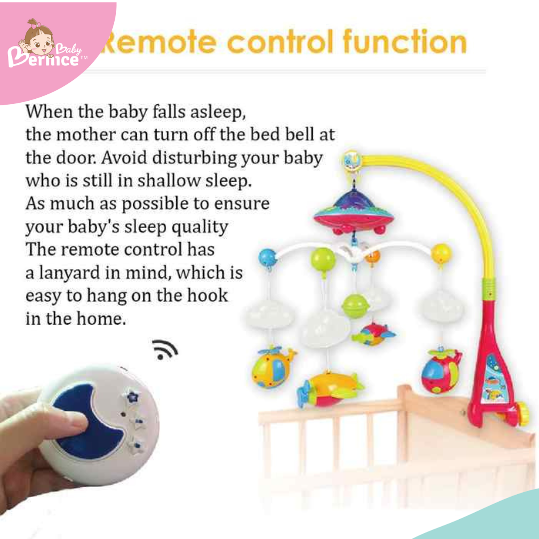 Baby Crib Mobile with Music and Lights, Light Projector with Stars. Musical Mobile for Crib with Space, Airplanes and Clouds Theme. Nursery Toys for Babies 0-24 Months