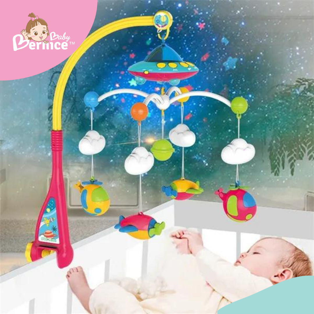 Baby Crib Mobile with Music and Lights, Light Projector with Stars. Musical Mobile for Crib with Space, Airplanes and Clouds Theme. Nursery Toys for Babies 0-24 Months