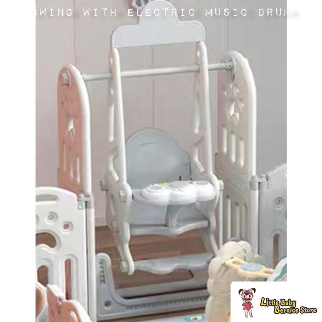 Kids Rocket Swing Toddler Indoor Outdoor Playground Set With Toy Drum and Piano