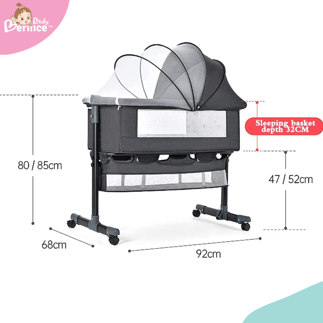 Adjustable Rocking Cot/Side Bed with wheels L 90cm W 58-68cm H 80cm Inner cot size L 87cm W 50 cm Depth 32cm