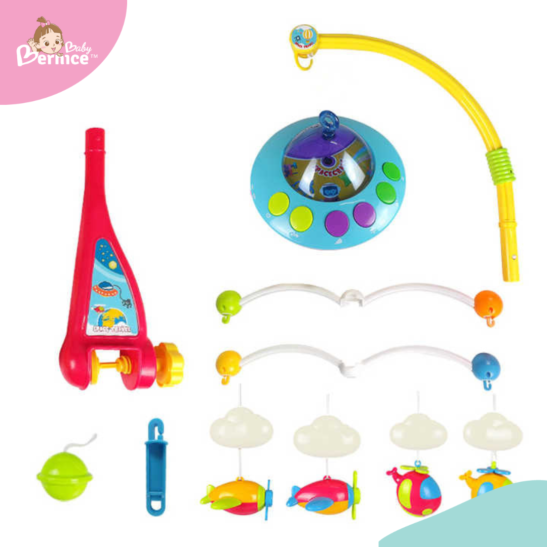 Baby Crib Mobile with Music and Lights, Light Projector with Stars. Musical Mobile for Crib with Space, Airplanes and Clouds Theme. Nursery Toys for Babies 0-24 Months