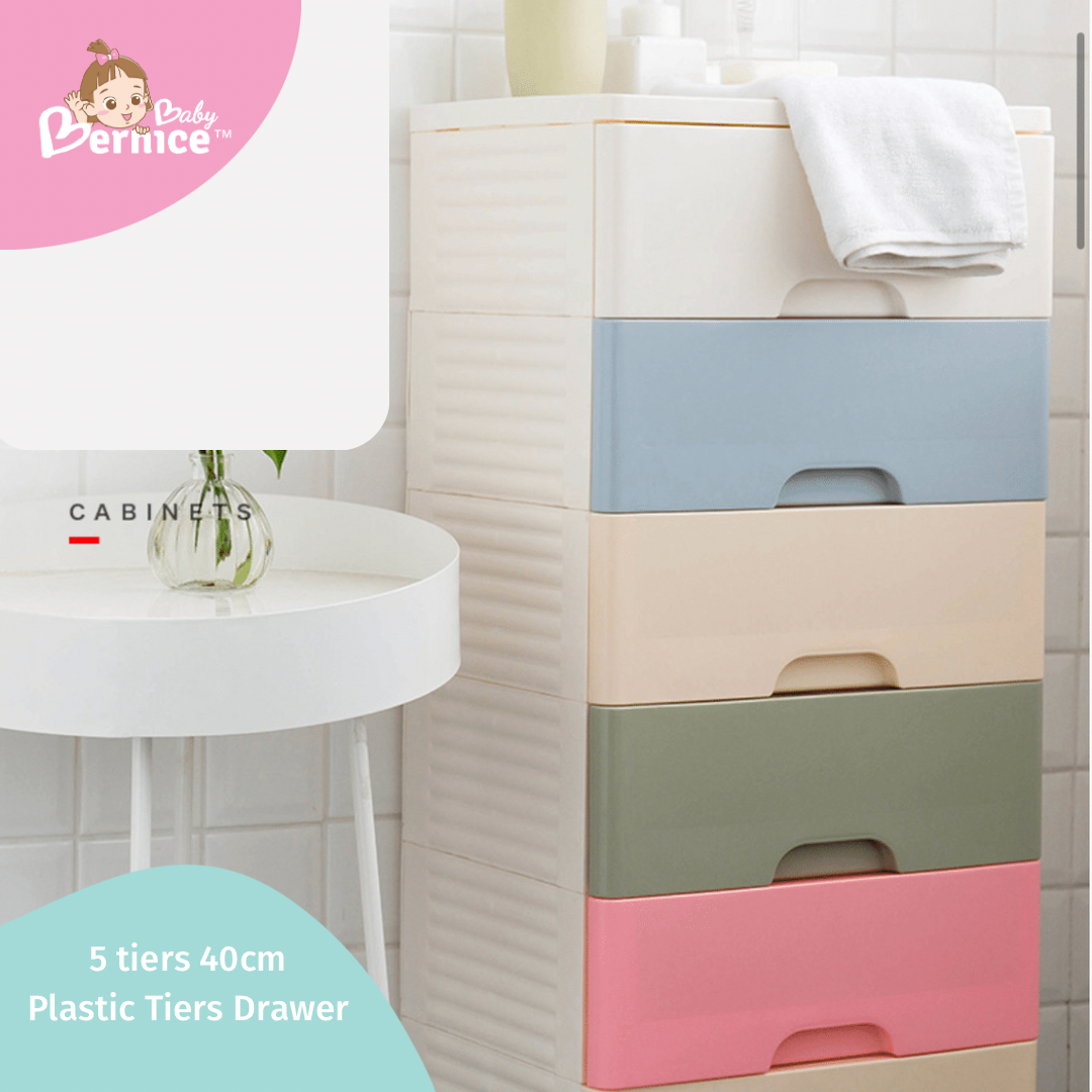 40cm Plastic Cabinet 5 Drawers Storage Dresser Small Closet Drawers Organizer Unit For Clothes, Toys and Necessities