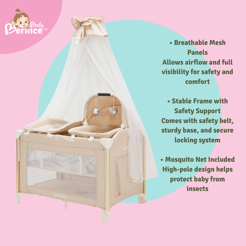 All in One Multifunction Baby Cot Playpen | Bassinet Rocker, Bedside Co-Sleeping, Diaper Changer, Mosquito Net, Foldable Travel Crib (0–3 Years)