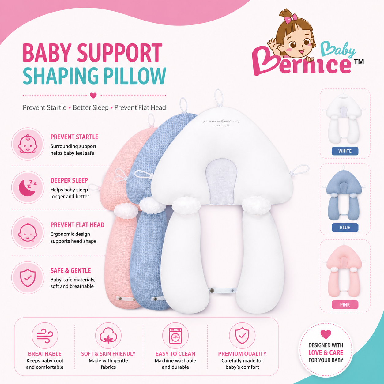 Baby Anti Flat Head Pillow for Newborns & Toddlers | Adjustable Sleeping Pillow Cushion | 0–3 Years