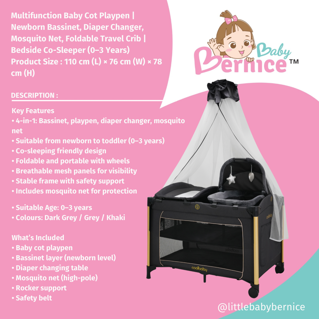 All in One Multifunction Baby Cot Playpen | Bassinet Rocker, Bedside Co-Sleeping, Diaper Changer, Mosquito Net, Foldable Travel Crib (0–3 Years)