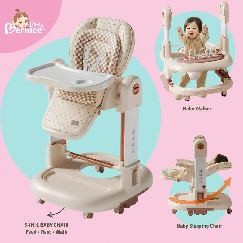 3-in-1 Multi-Functional Smart Baby High Chair, Feeding Chair • Reclining Seat • Baby Walker