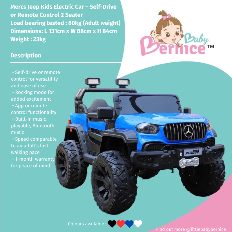 Mercs Jeep Kids Electric Car – Self-Drive or Remote Control 2 Seater