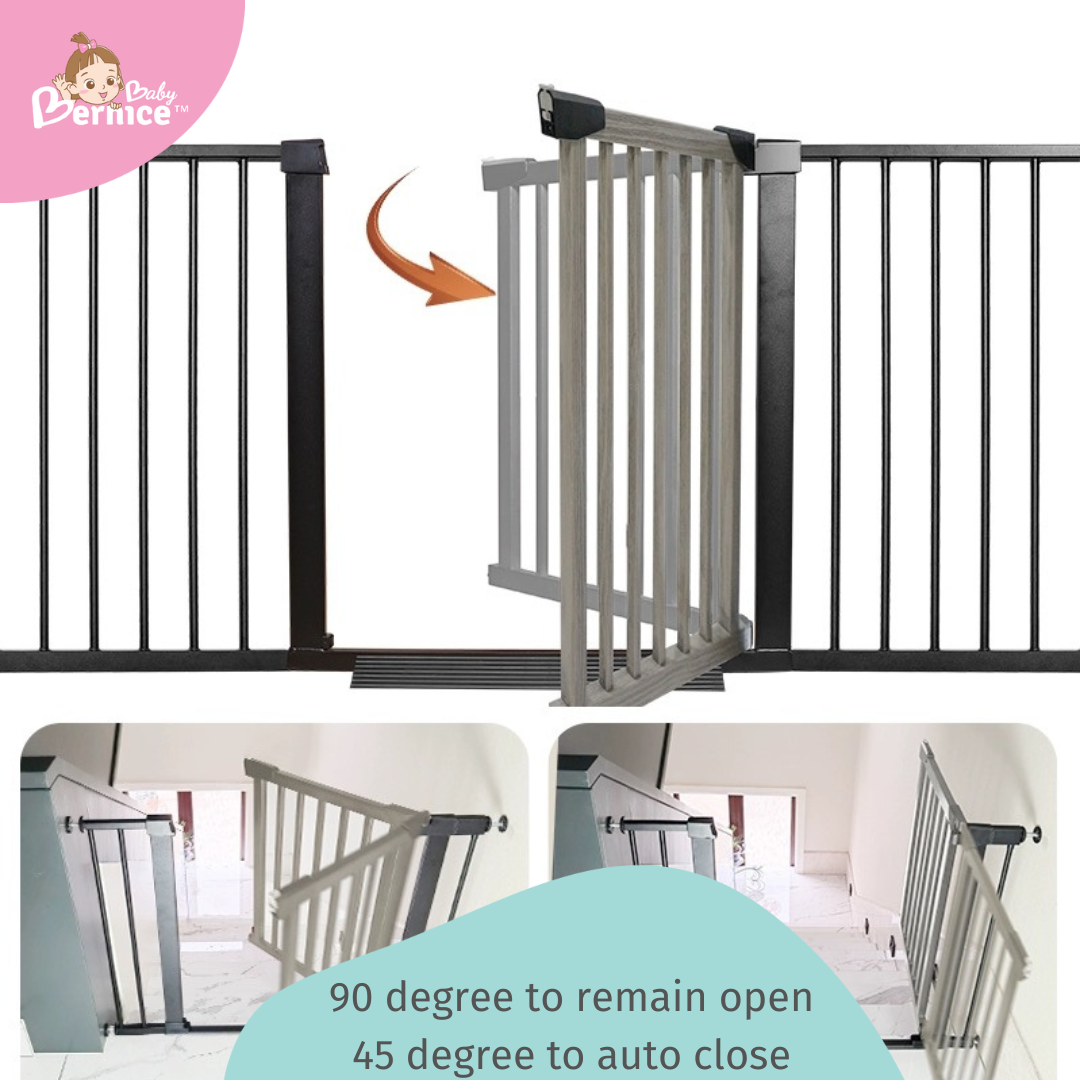 [TREND COLOUR] Black With Grey Pine Wood and Black Metal Baby Safety Gate / Pets Safety Gate