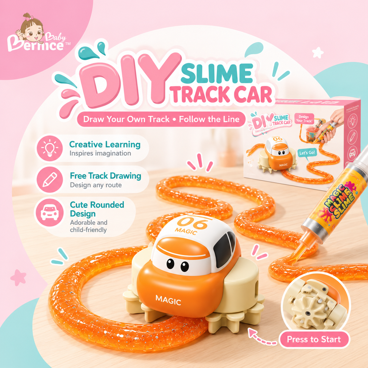 DIY Magic Slime Track Car Set | Draw Your Own Track Auto-Follow Toy Car | Creative Interactive Kids Toy