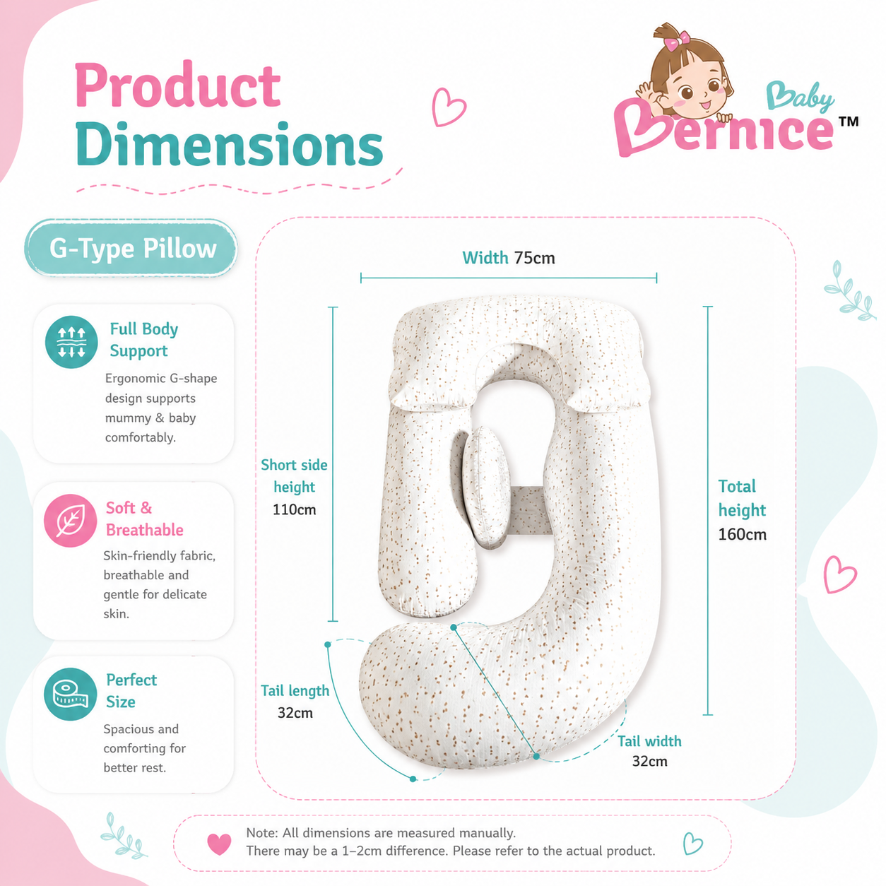 Baby Bernice™ Premium COOLMAX U-Shaped Maternity Pillow | Cooling Breathable Full Body Pregnancy Support Pillow + Free Gifts