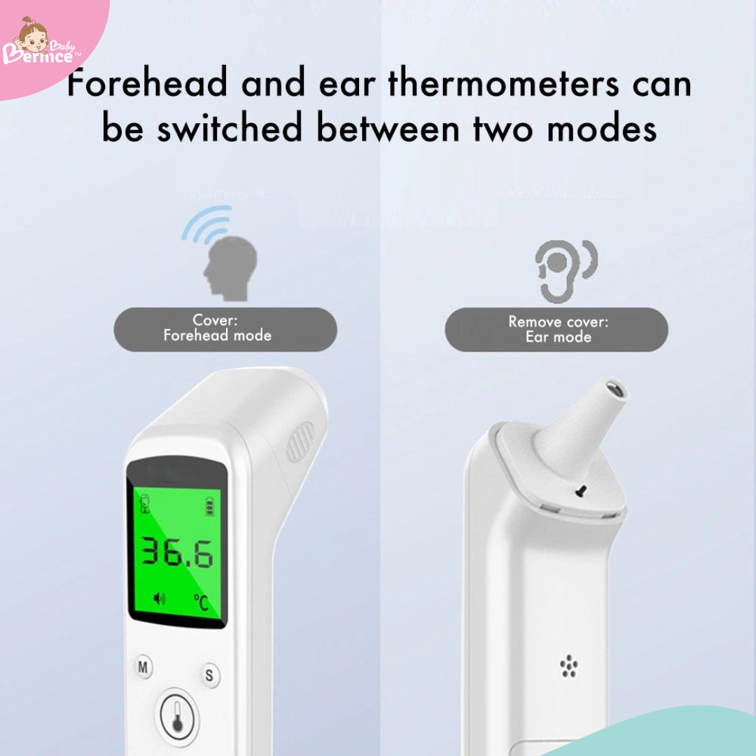 2 in 1 Infrared Forehead Dual Thermometer + Ear Baby and Adults Thermometer with Fever Alarm, LCD Display, and Memory Function