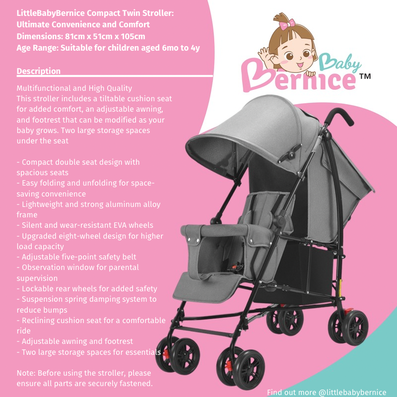 LittleBabyBernice Compact Twin Stroller: Ultimate Convenience and Comfort for Your Little Ones