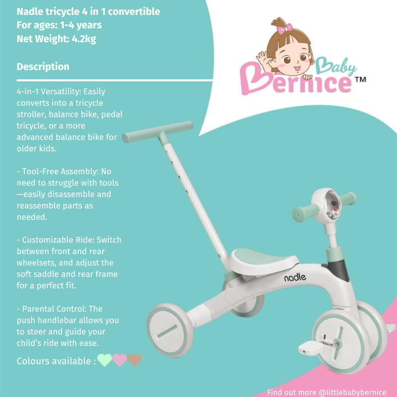 Nadle: 4 in 1 Convertible Tricycle and Balance Bike - Growing with Your Child, Every Step of the Way!