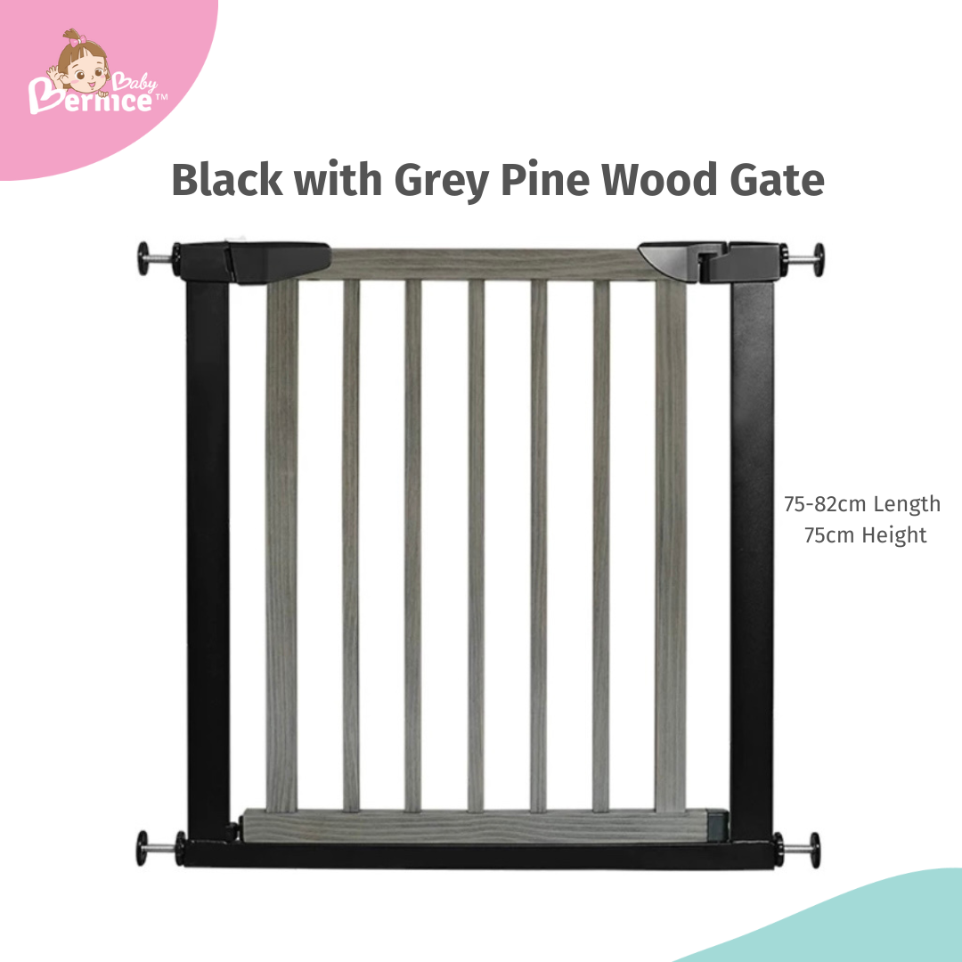 [TREND COLOUR] Black With Grey Pine Wood and Black Metal Baby Safety Gate / Pets Safety Gate