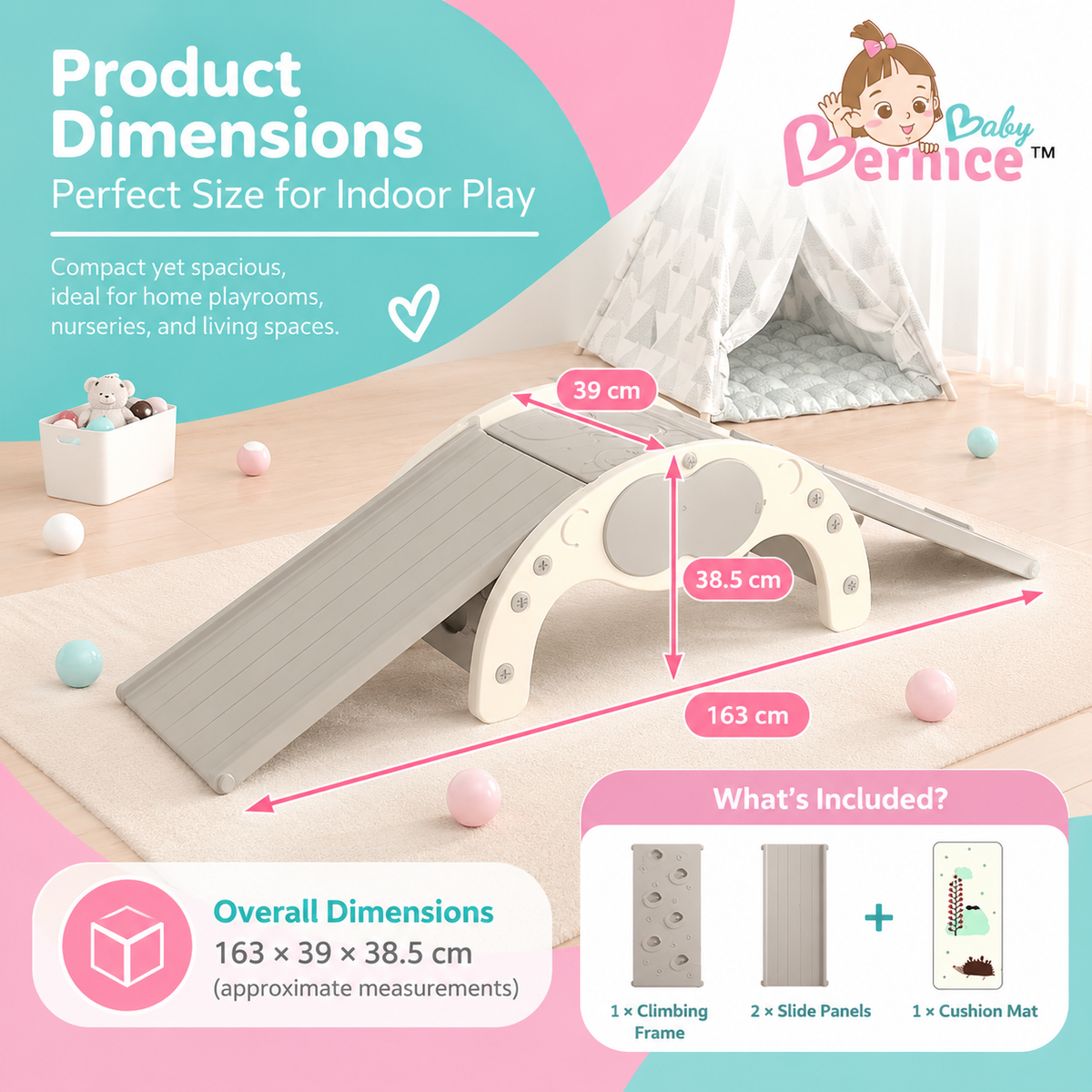 Baby Bernice 4-in-1 Multifunctional Toddler Climbing Slide & Rocker | Montessori-Inspired Indoor Playset | Balance & Motor Skills