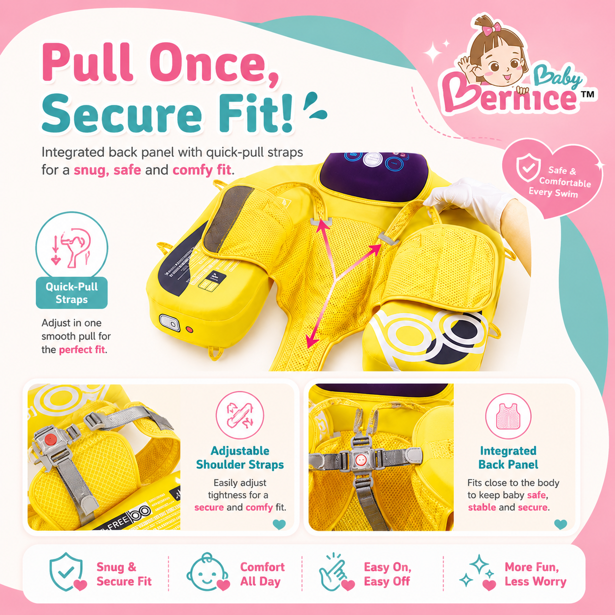 Baby Bernice Premium Baby Swim Float with UPF50+ Sun Canopy | Solid Back Support | Detachable Tail Float