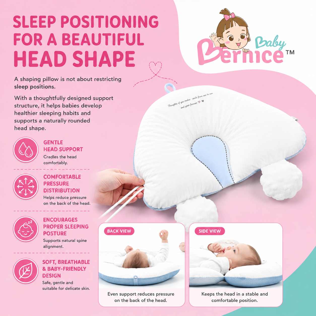 Baby Anti Flat Head Pillow for Newborns & Toddlers | Adjustable Sleeping Pillow Cushion | 0–3 Years