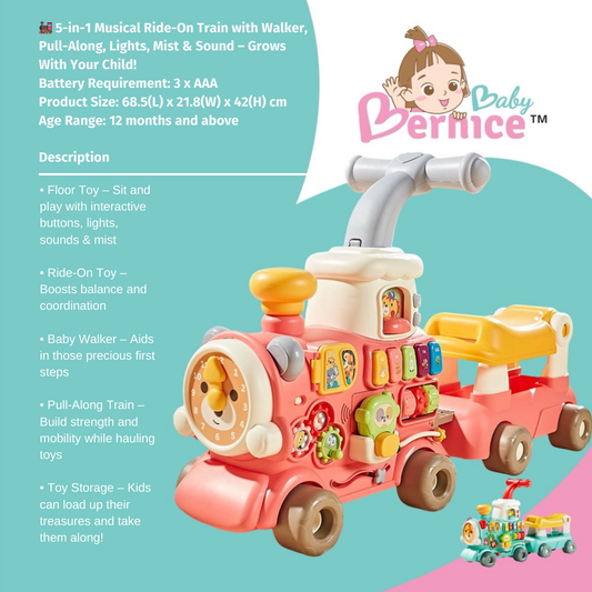 🚂 5-in-1 Musical Ride-On Train with Walker, Pull-Along, Lights, Mist & Sound – Grows With Your Child!