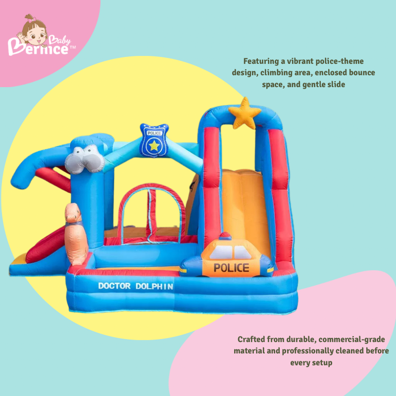 [RENTAL] Police Station Adventure Bouncy Castle Rental – Premium Inflatable Playground with Slide