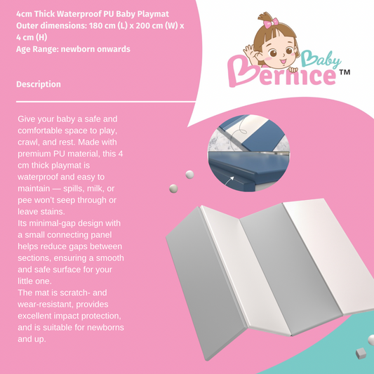 Premium PU Baby Playmat – 4 cm Thick Waterproof, Shock-Absorbing, Easy-Clean (180×200 cm)