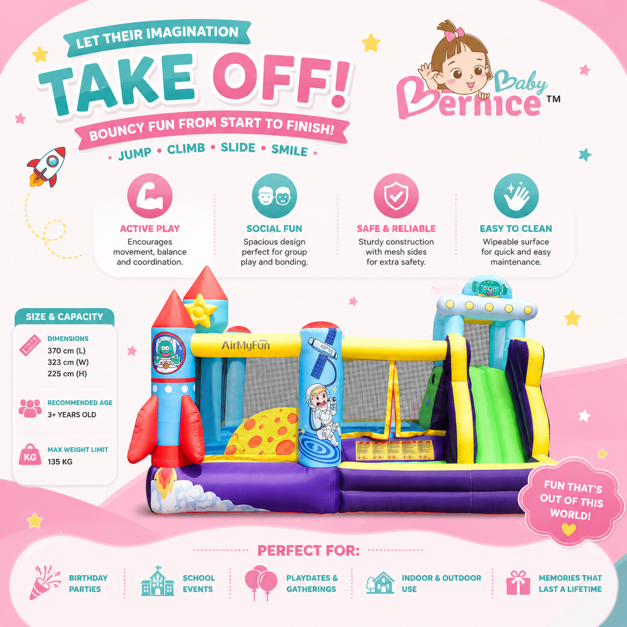 Space Adventure Bouncy Castle Rental | Inflatable Jumping Castle with Slide & Obstacle Playground