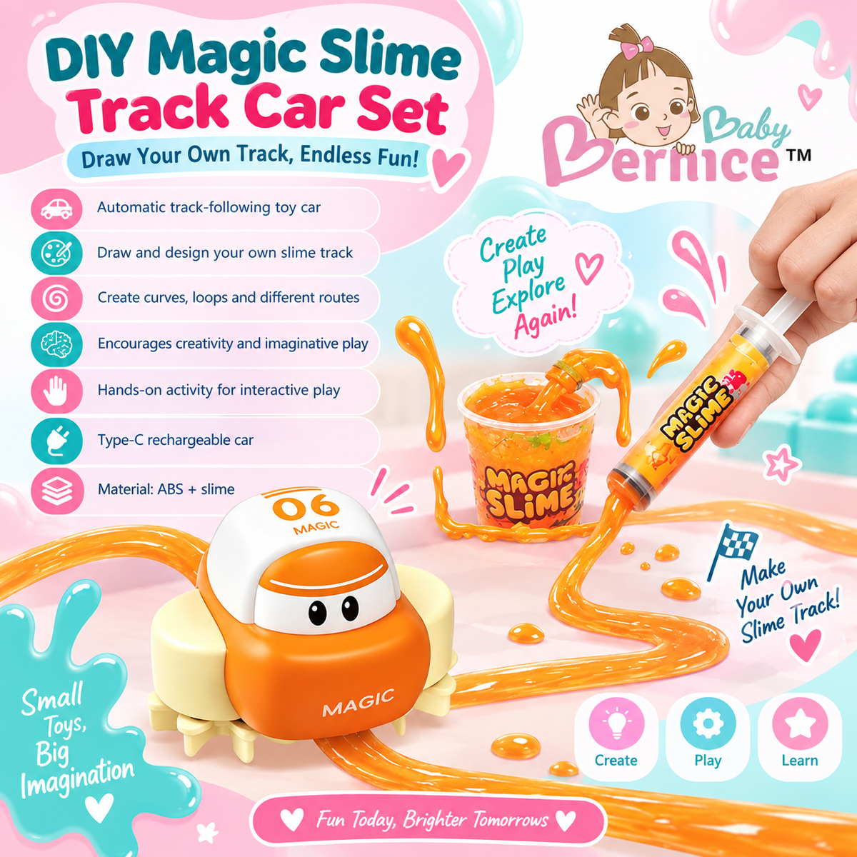 DIY Magic Slime Track Car Set | Draw Your Own Track Auto-Follow Toy Car | Creative Interactive Kids Toy