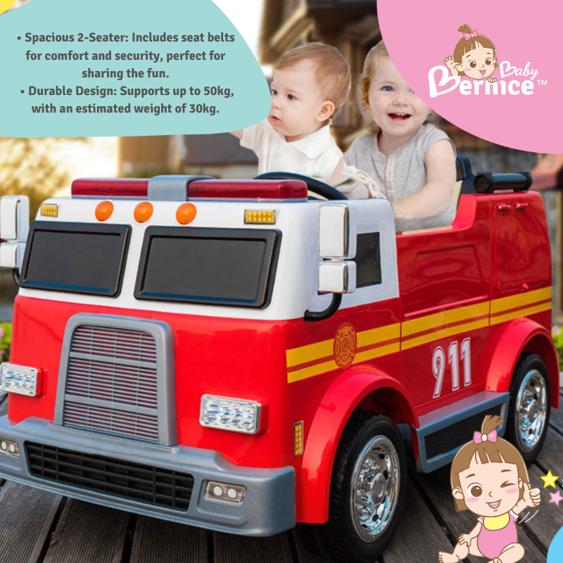 911 Fire Truck Kids Electric Ride-On Car with Bluetooth, Adjustable Seat & Water Hose