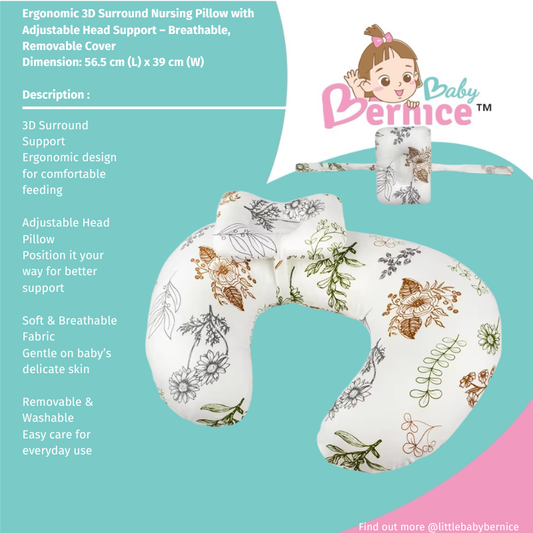Ergonomic 3D Surround Nursing Pillow with Adjustable Head Support – Breathable, Removable Cover