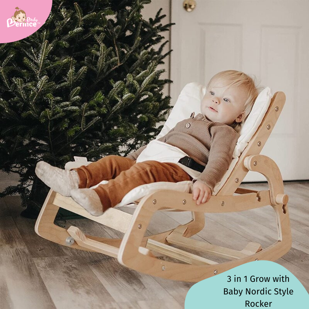 Nordic style convertible 3 in 1 premium hardwood wooden rocker chair